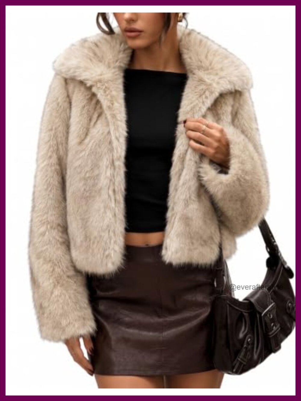 LOMON Faux Fur Coat Women Cropped Fluffy Two-Tone Jacket